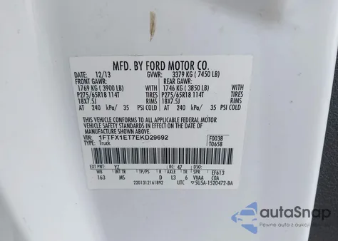 2014 Ford F-150 Xlt z USA, uszkodzony, nr VIN 1FTFX1ET7EKD29692